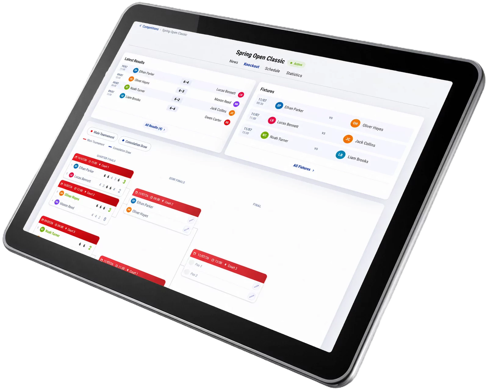 Challanger Competitions on a tablet