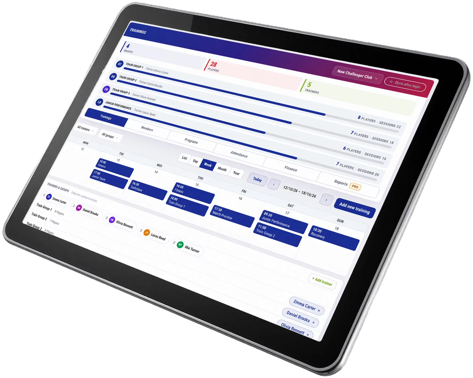 Challanger Trainings on a tablet